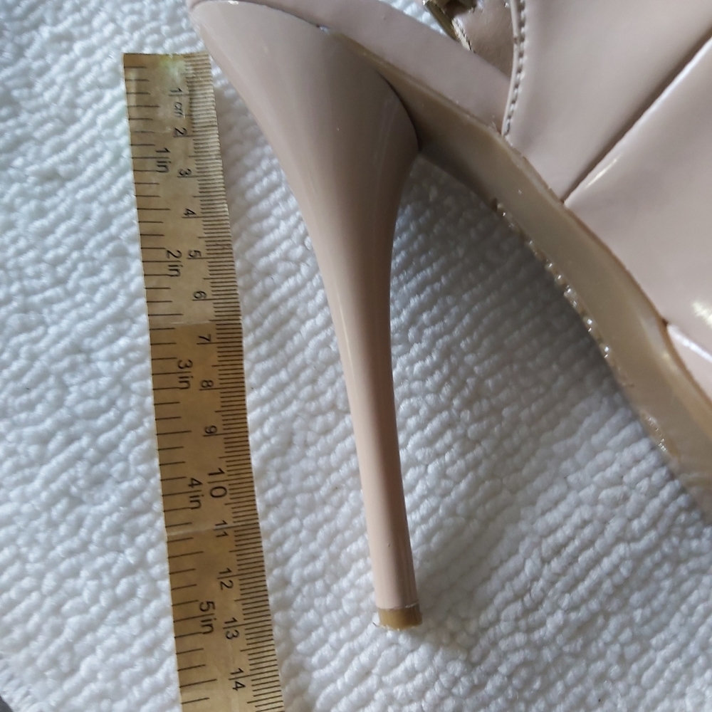Bamboo platform stiletto heels nude glossy pumps peep toe slingback - Picture 15 of 16